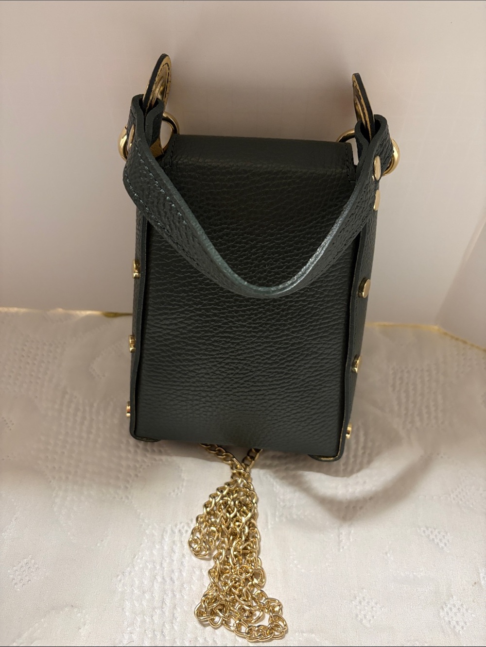 Vera Pelle Olive Green Leather Crossbody Bag with Beige Interior, made in Italy - Picture 9 of 16